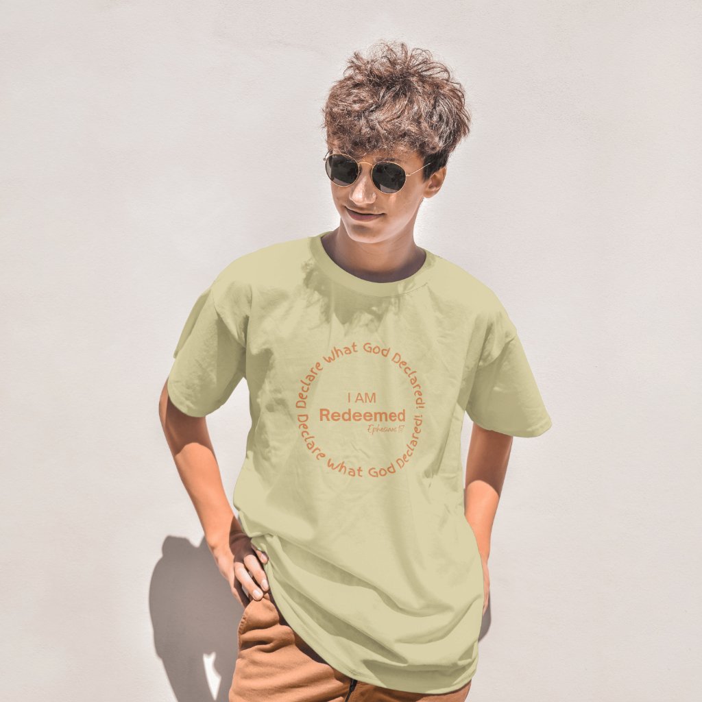 Unisex Oatmeal T-shirt - DWGD! I AM Redeemed Ephesians 1:7
