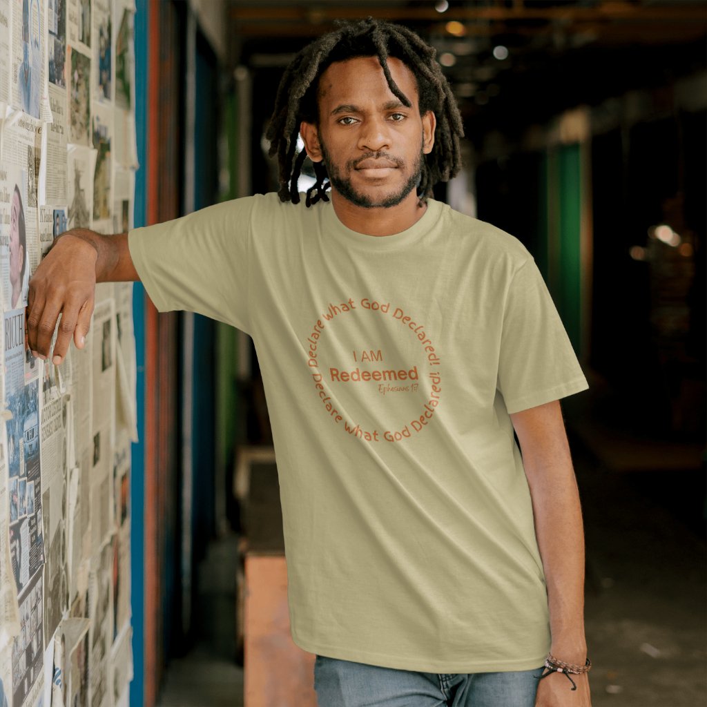 Unisex Oatmeal T-shirt - DWGD! I AM Redeemed Ephesians 1:7