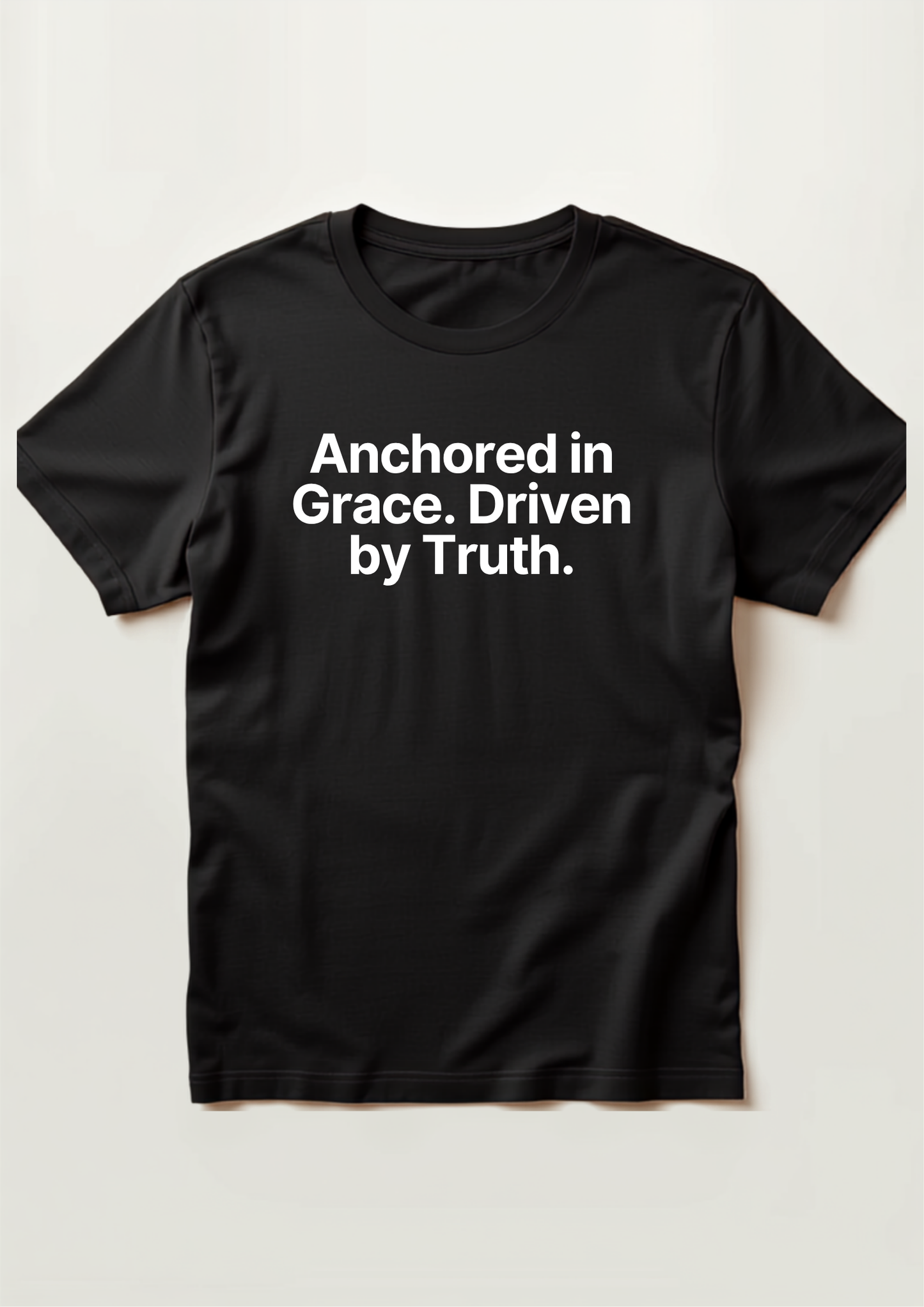 Anchored in Grace Tee - Black with white text