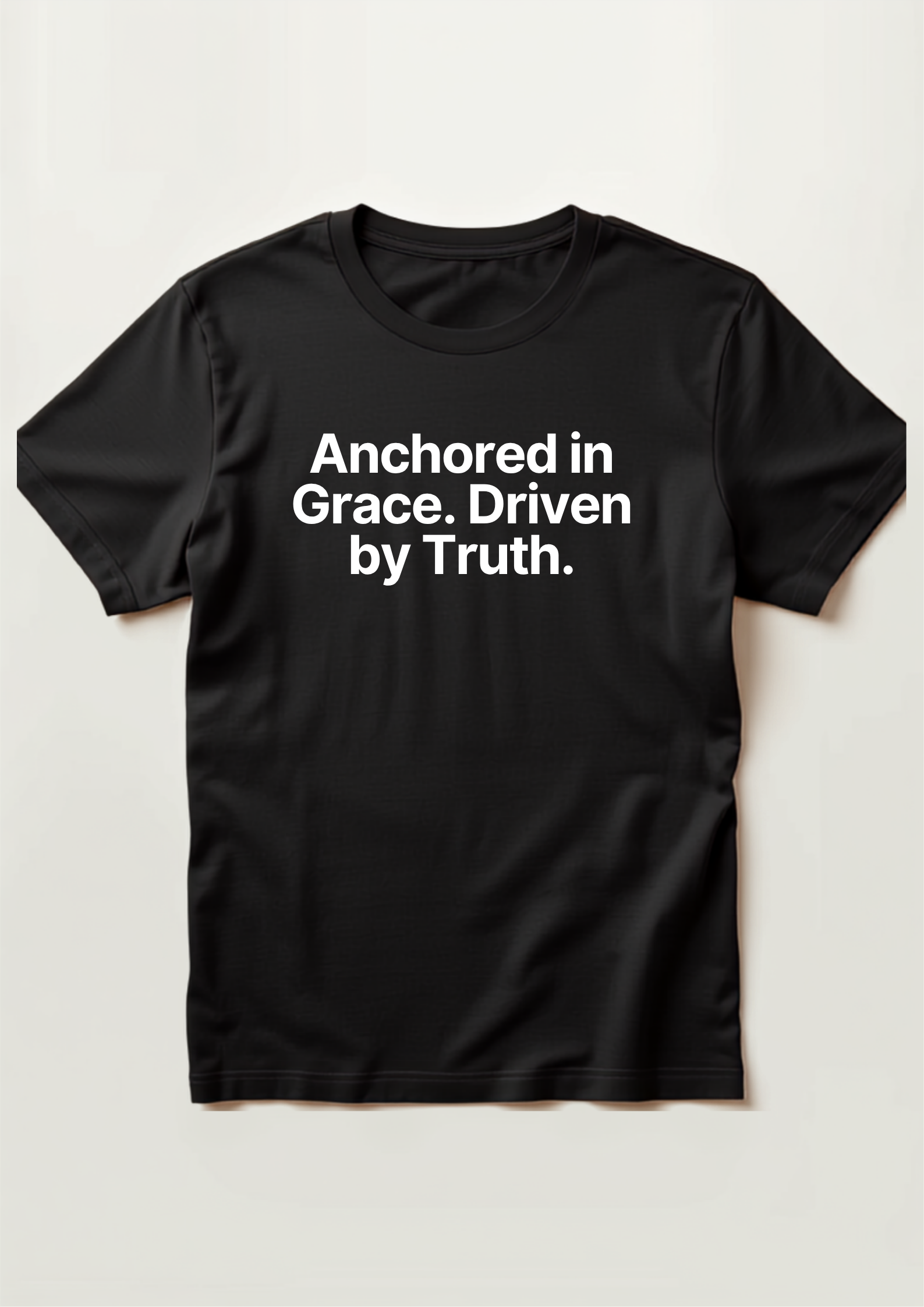 Anchored in Grace Tee - Black with white text