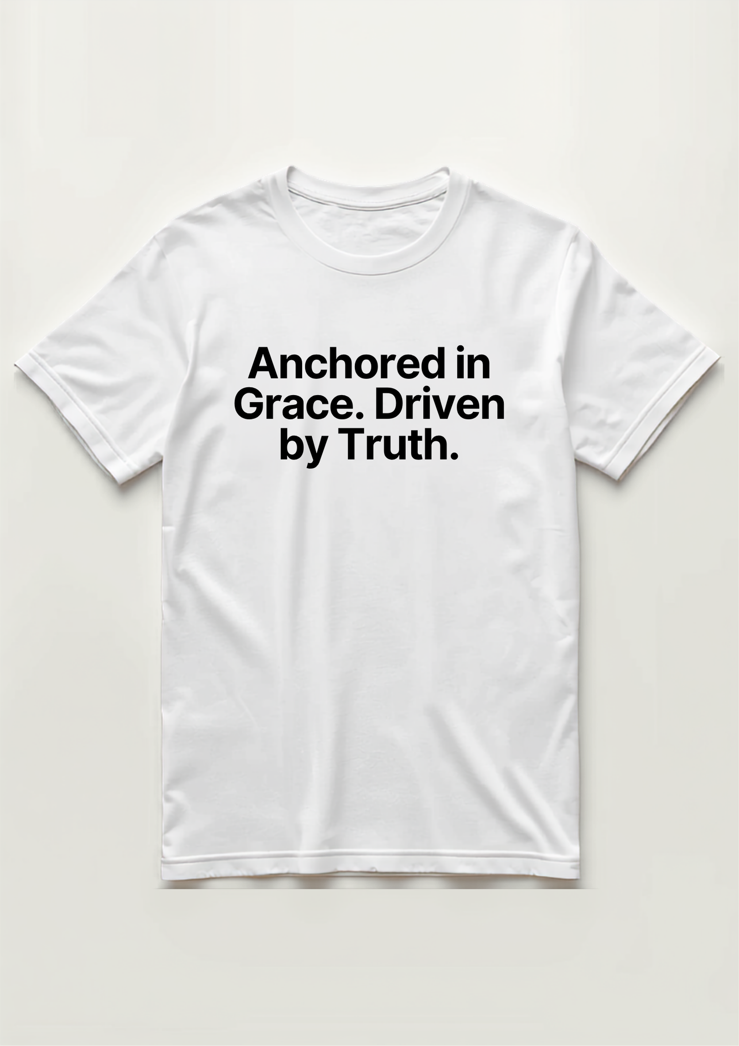 Anchored in Grace Tee - Cream with black text