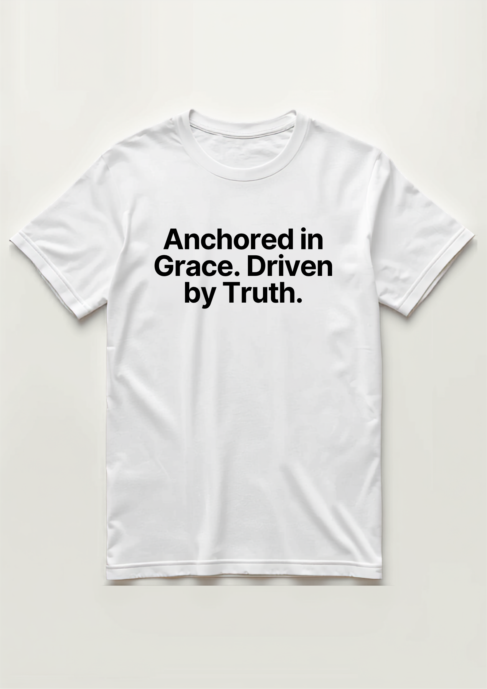 Anchored in Grace Tee - Cream with black text