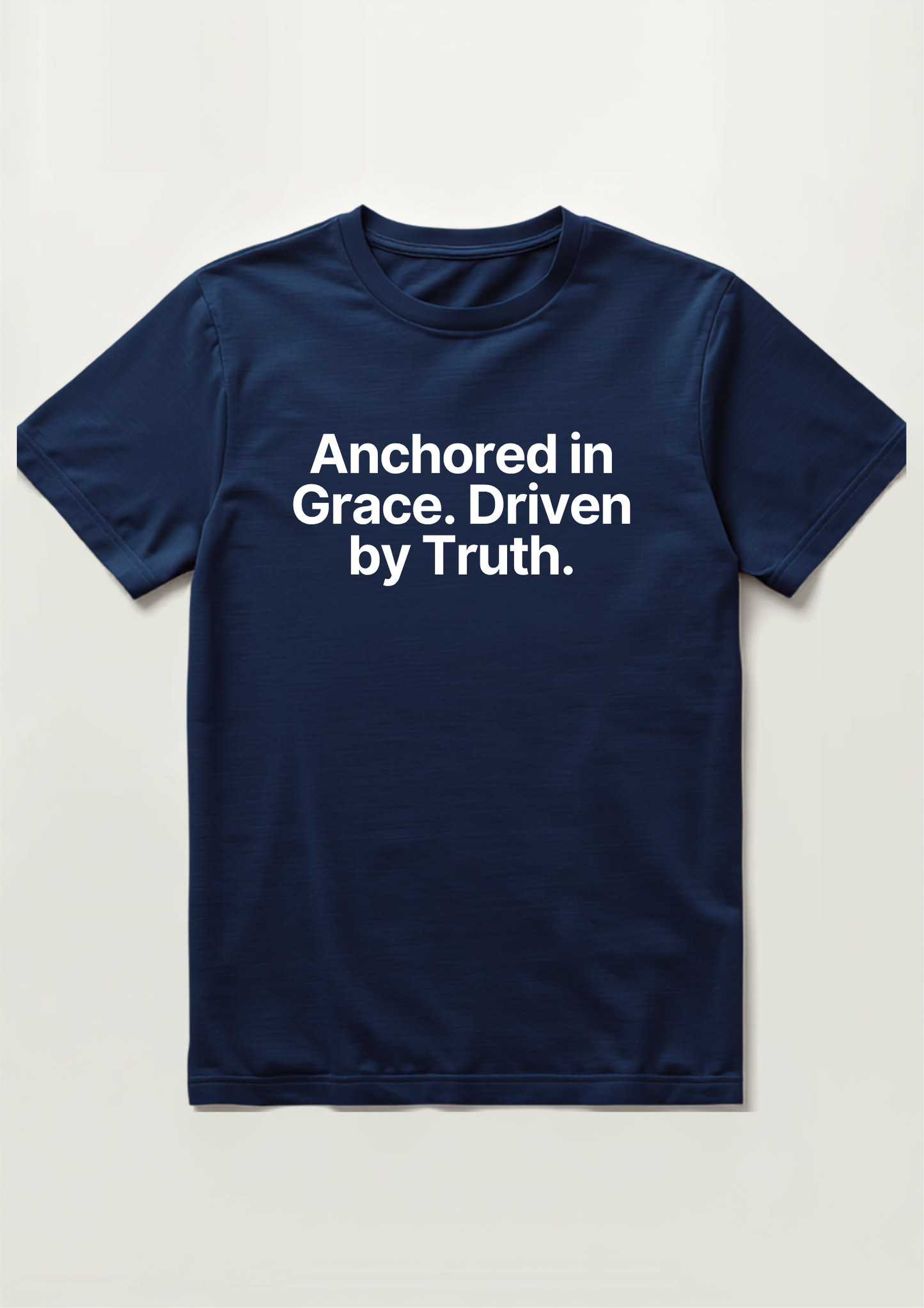 Anchored in Grace Tee - Navy with white text