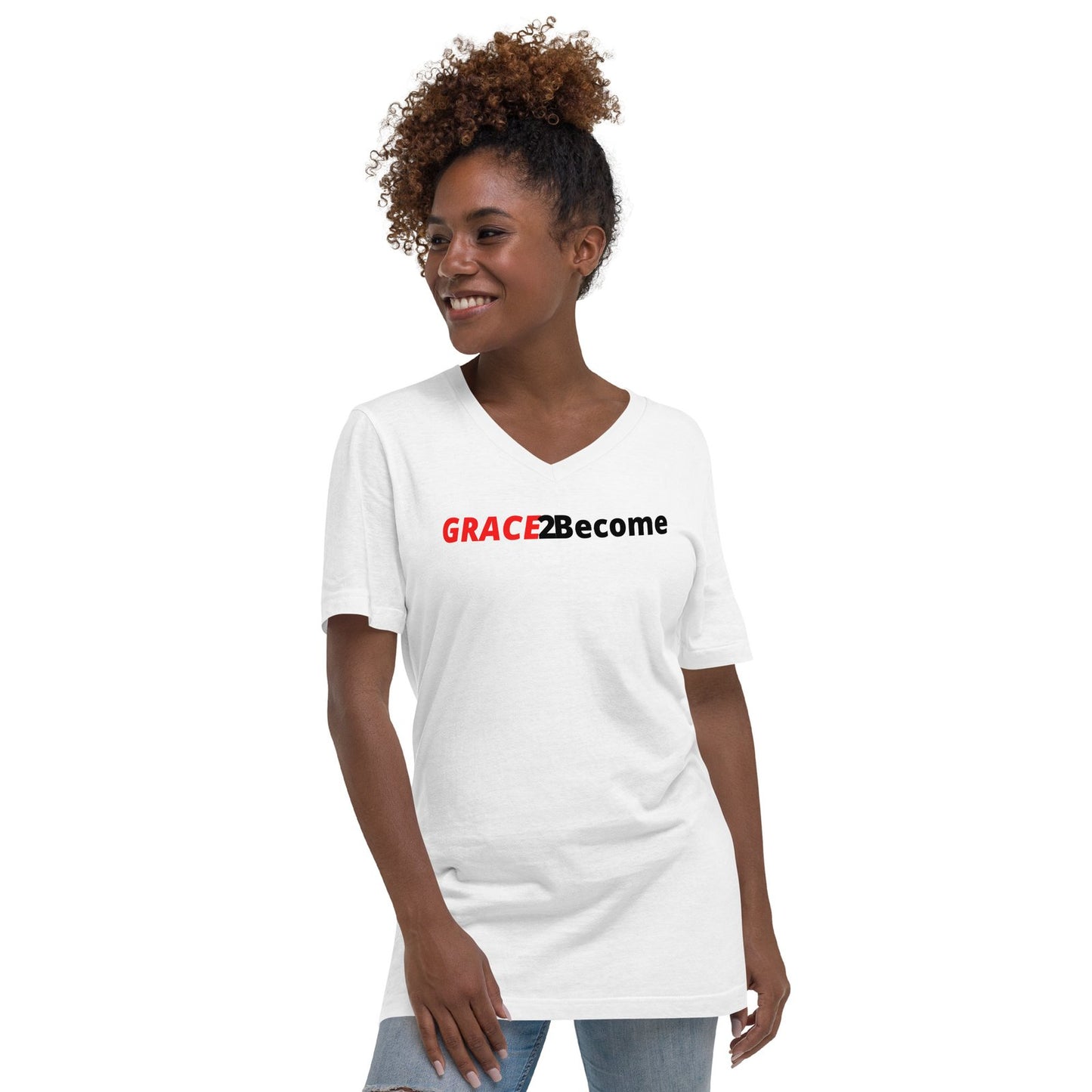 Women's White V-Neck T-shirt Logo