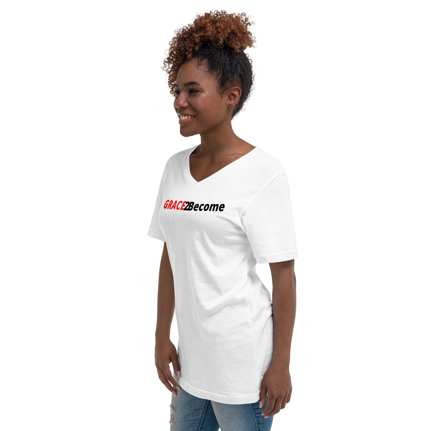 Women's White V-Neck T-shirt Logo